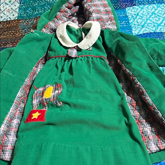FISCHEL for NEIMAN-MARCUS Green Corduroy Dress AND Coat. Size 4T. Vintage